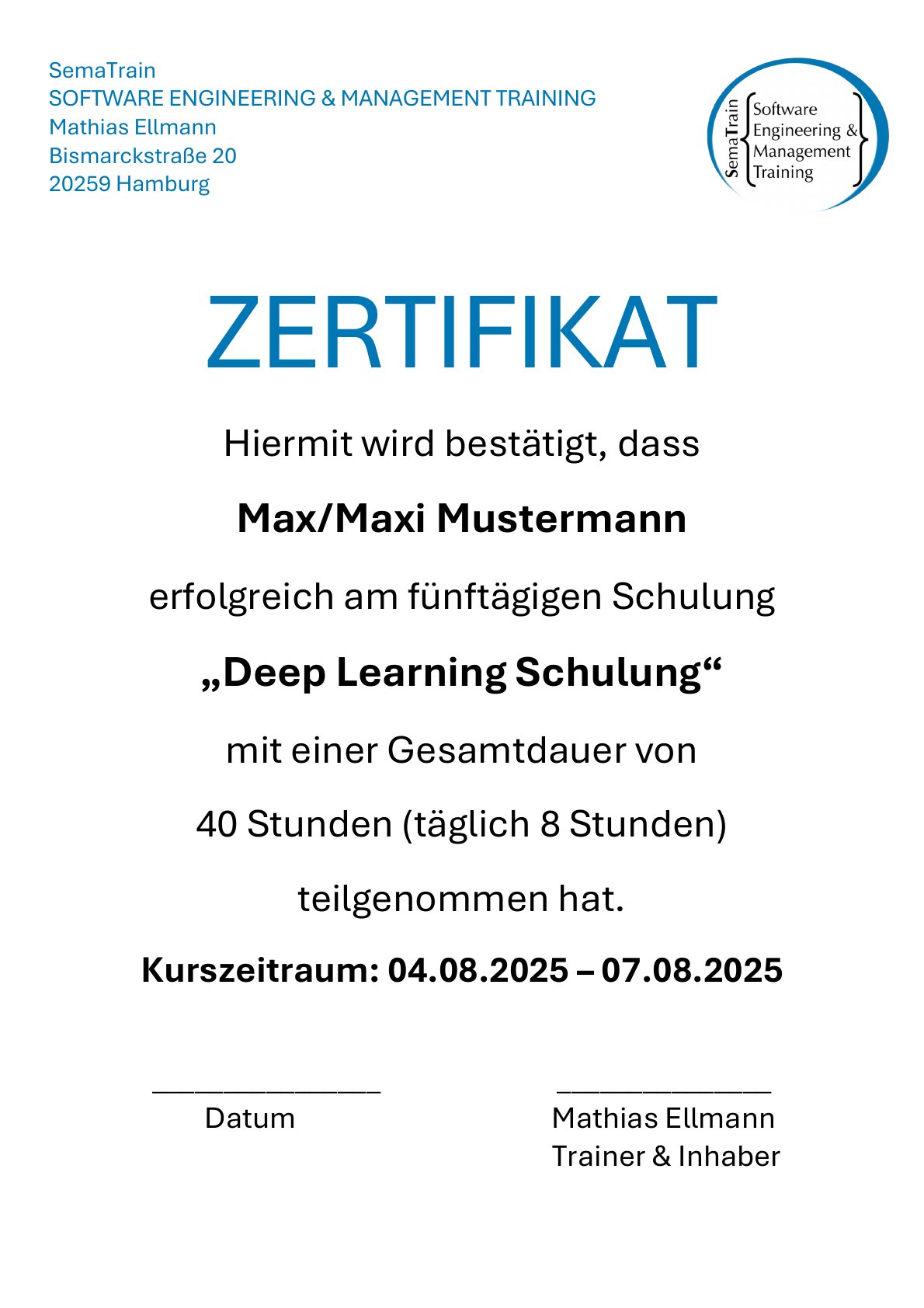 Zertifikat Vorschau – Deep Learning mit Python & TensorFlow