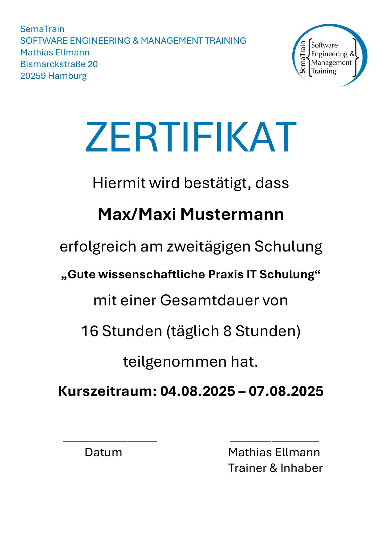 Zertifikat Vorschau – Gute wissenschaftliche Praxis in der IT